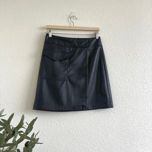 Calvin Klein Women's Black Faux-leather Faux-wrap Mini Skirt